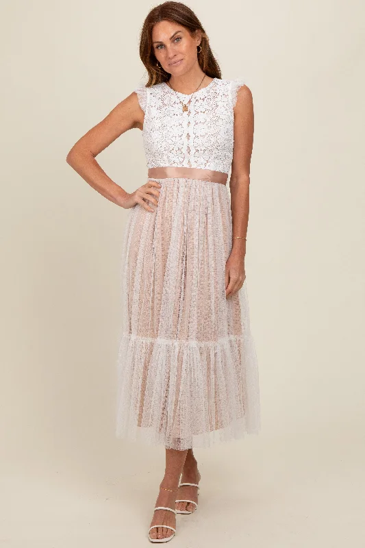 ladies-maxi-dress-sunset-sweep-White Lace Contrast Tulle Maxi Dress