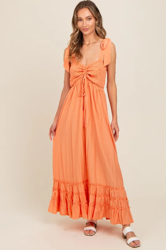 ladies-maxi-dress-edgy-ember-Orange Sweetheart Neck Smocked Shoulder Tie Maxi Dress