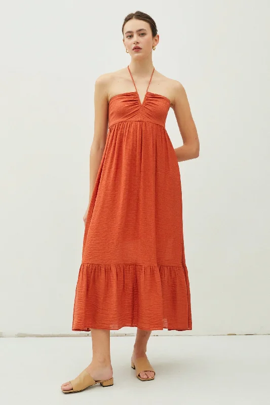 Women's midi dress max pop -Rust Halter Midi Dress