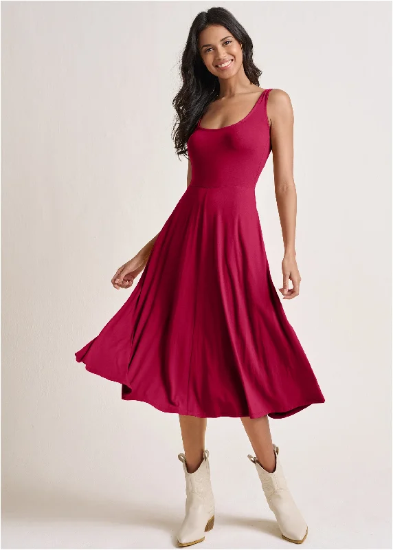 Women's midi dress brew glow -Midi Dress With Pockets - Red