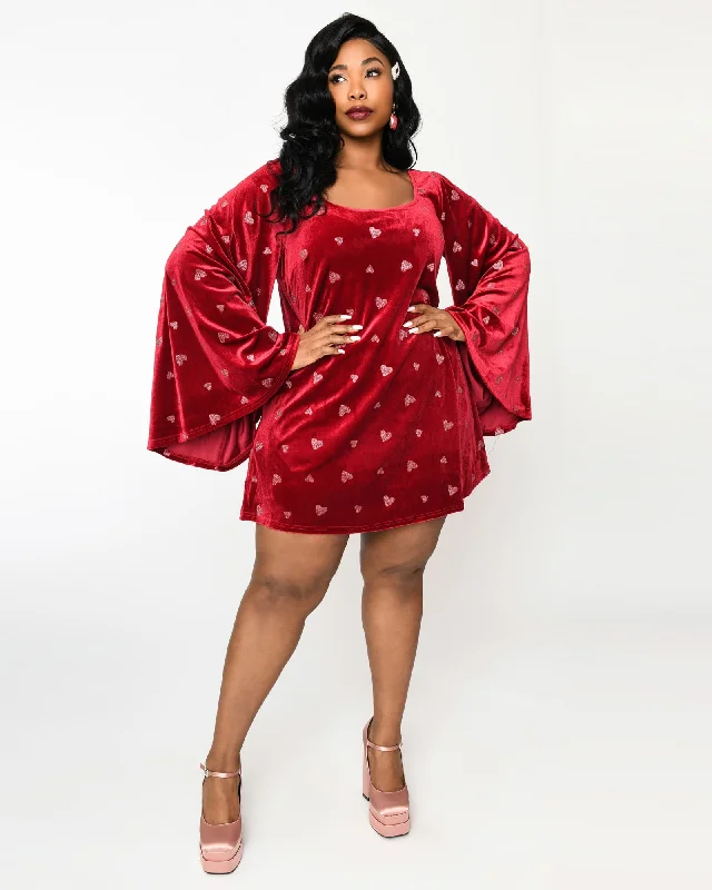 ladies-mini-dress-playful-punch-Smak Parlour Plus Size Red Velvet & Pink Heart Downtown Scene Mini Dress | Red Velvet & Pink Heart